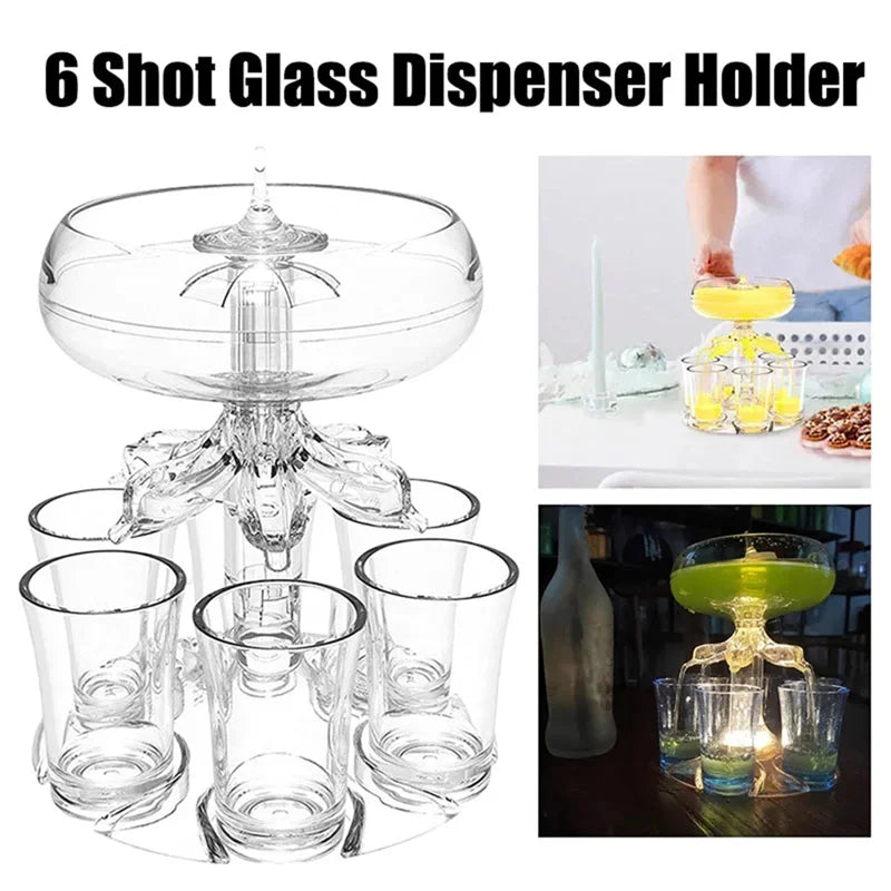 B50C 6 Shot Wine Liquor Dispenser with 6 Glasses Wine Whisky Beer Dispenser Holder Partys Drink Dispenser Station