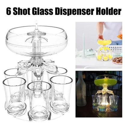 B50C 6 Shot Wine Liquor Dispenser with 6 Glasses Wine Whisky Beer Dispenser Holder Partys Drink Dispenser Station