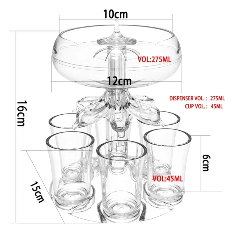 B50C 6 Shot Wine Liquor Dispenser with 6 Glasses Wine Whisky Beer Dispenser Holder Partys Drink Dispenser Station
